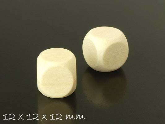 10 Stück Würfel aus Holz, naturbelassen und ohne Bohrung, 12 x 12 x 12 mm