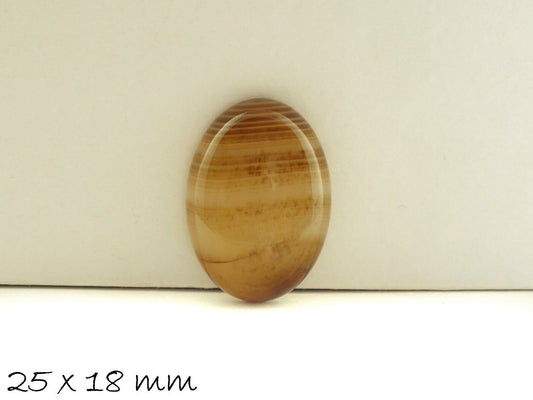 1 Stück ovaler Edelstein Cabochon,  Achat, 25 x 18 mm, braun-weiß