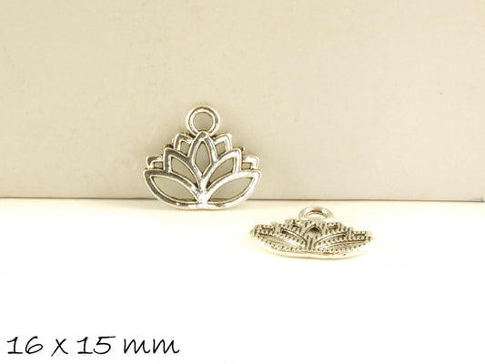 4 Stück Anhänger Lotus Blüte in altsilber, 16 x 15 mm