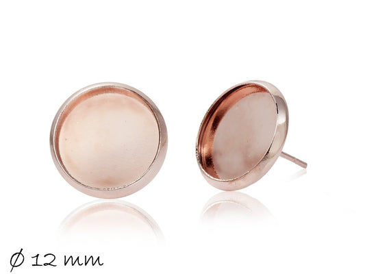 4 Stück Ohrstecker Rohlinge in  rose gold mit Cabochonfassung 12 mm