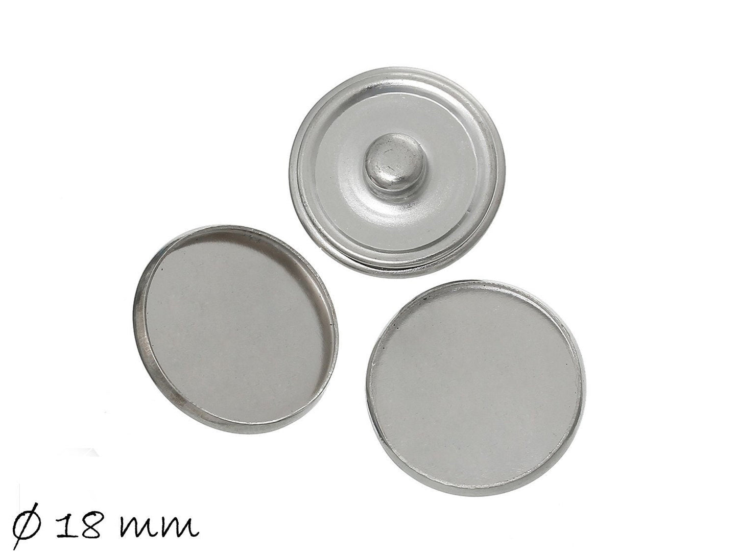 4 Stück Druckknopf Rohlinge für  Cabochons 18 mm, platin