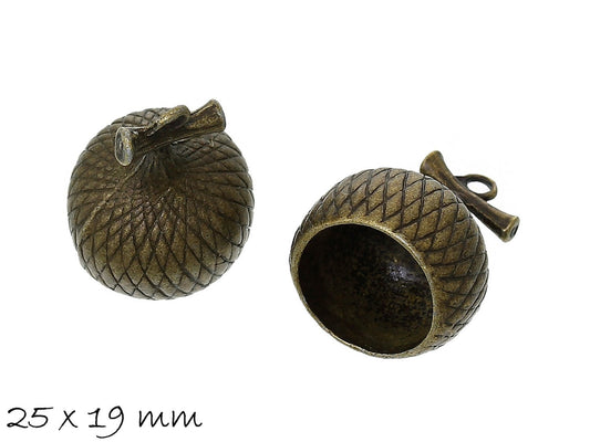 2 Stück Anhänger zum Befestigen/Schließen von Perlen in bronze, Eichelhut, 25 x 19 mm