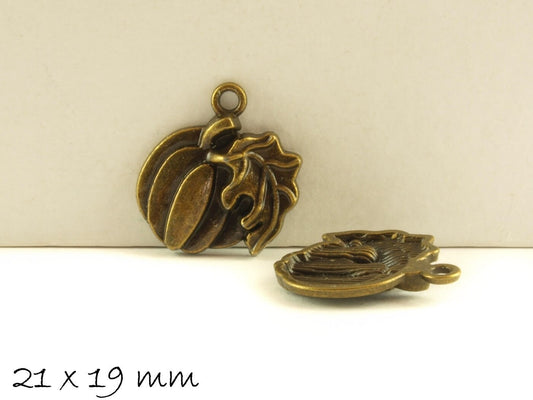 6 Stück Anhänger Kürbis in bronze, 21 x 19 mm