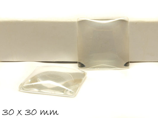 4 Stück Eckige, klare 30 x 30 mm Glas Cabochons Quadrat