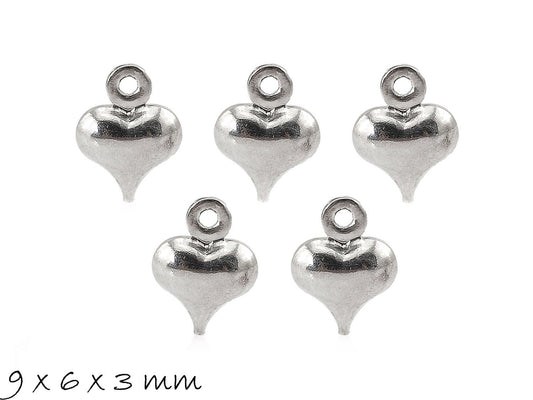 10 Stück Anhänger Herzen silber 9 x 6 x 3 mm