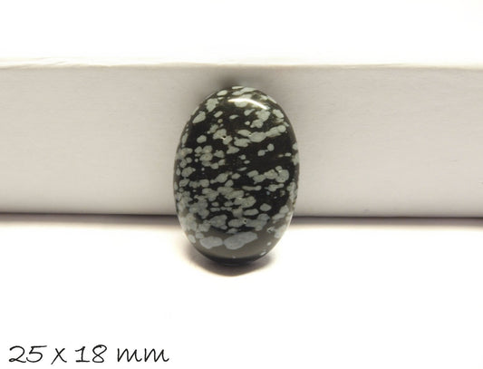 1 Stück ovaler Edelstein-Cabochon,  Schneeflocken Obsidian, 25 x 18 mm