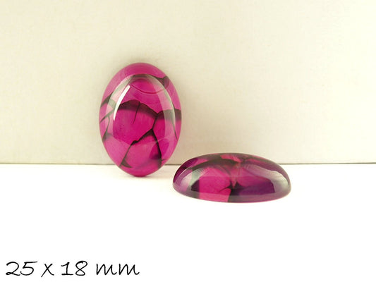 1 Stück ovaler Edelstein-Cabochon, Drachenader, 25 x 18 mm, pink-schwarz