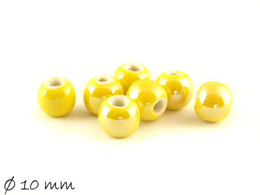 10 Stück Porzellan Perlen Ø 10 mm perlmutt gelb