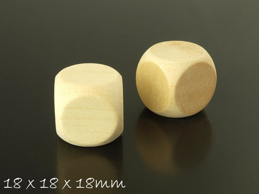 10 Stück Würfel aus Holz, naturbelassen und ohne Bohrung, 18 x 18 x 18 mm