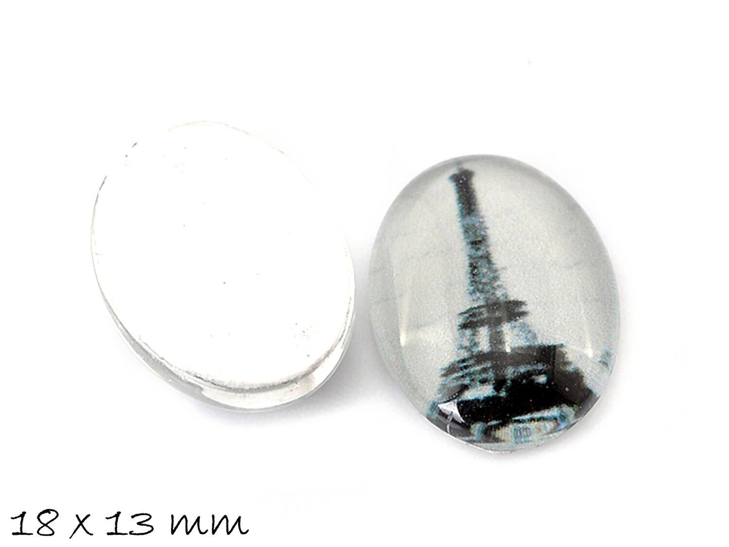 5 Stück beklebte Glas Cabochons, Eiffelturm 18 x 13 mm