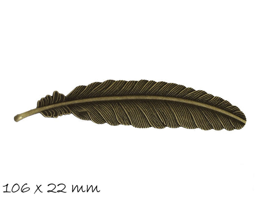 XXL Anhänger Feder in bronze, 106 x 22 mm
