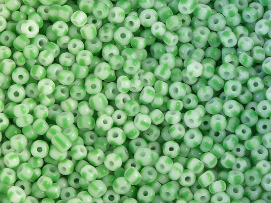 0,05EUR/g - 50 g grün-weiße Rocailles Perlen 3 x 2,5 mm #30