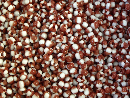 0,05EUR/g - 50 g braun-weiße Rocailles Perlen 3 x 2,5 mm #31