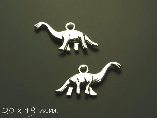 2 Stück Anhänger Dinosaurier in altsilber, 20 x 19 mm