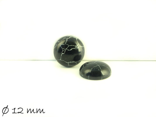 2 Stück Cabochons, synthetischer Türkis, 12 mm, schwarz