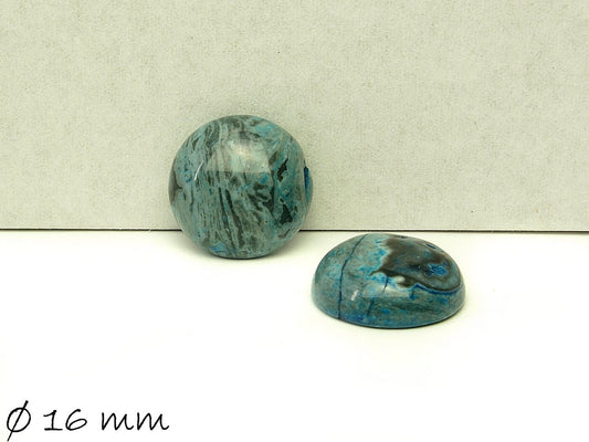 2 Stück runde Edelstein Cabochons, Ripple-Jasper, Ø 16, blau