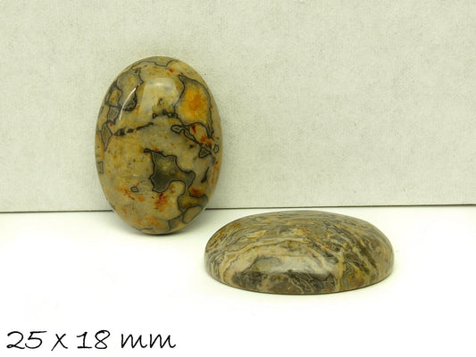 1 Stück ovaler Edelstein-Cabochon, Ripple-Jasper, 25 x 18 mm, gelb-grün