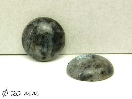 2 Stück Cabochon Larvikit, rund, Ø 20 mm grau Edelstein