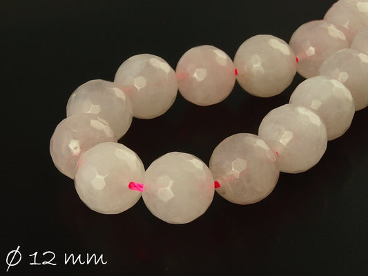 10 Stück facettierte Edelsten Perlen, Rosenquarz, Ø 12 mm