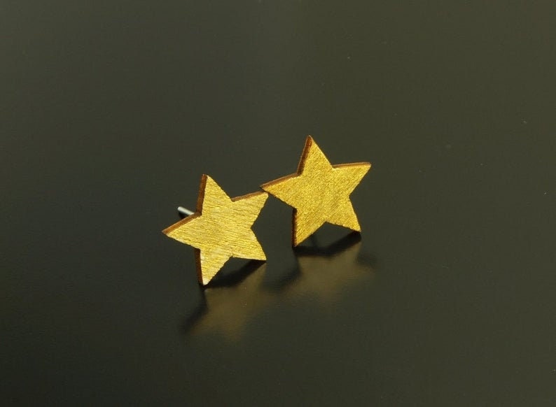 Ohrstecker nach Wahl aus Holz Sterne Ohrringe golden silbern natur Stecker