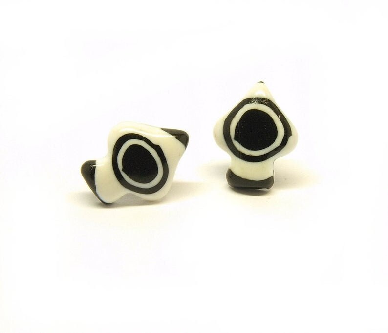 Ohrstecker nach Wahl aus Polymer Clay Retro schwarz weiß Streifen Kreise Punkte Blume oval rund Herz Stern Pik Muster Ohrringe Fimo