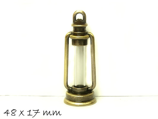 Anhänger Sturmlampe, Perle, hohl, bronze, 48 x 17 mm