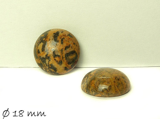 2 Stück Edelstein Cabochons, Leopard Skin Jaspis, 18 mm