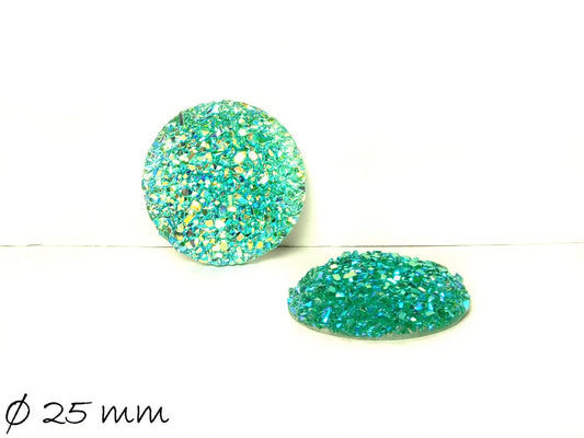 2 Stück Resin Cabochons, rund, Druzy-Imitat 25 mm, türkis