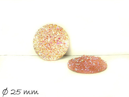 2 Stück Resin Cabochons, rund, Druzy-Imitat 25 mm, rosa