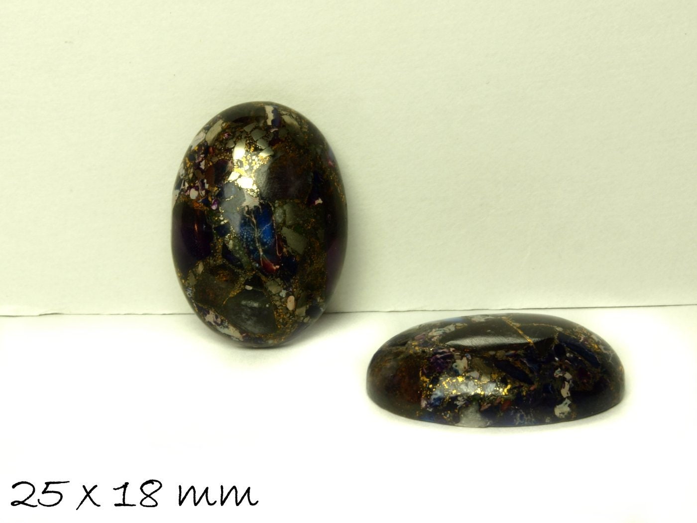 1 Stück ovaler Edelstein-Cabochon, synthetischer Amethyst und See Sediment Jasper 25 x 18 mm