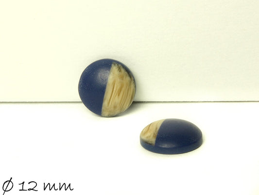 6 Stück runde Resin Cabochons, Holz-Imitat, blau, Ø 12 mm