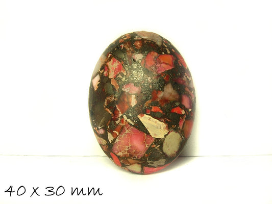 1 Stk Cabochon, synthetischer Regalit, 40 x 30 mm, rosa-braun