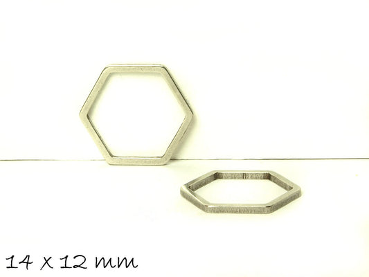 2 Stück Verbinder Gussform für Ice Resin in silber aus Edelstahl, 14 x 12 mm, Giessharz Harz Form, Hexagon