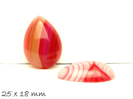 1 Stück Edelstein-Cabochon, Tropfen, Achat, 25 x 18 mm, rot-weiß