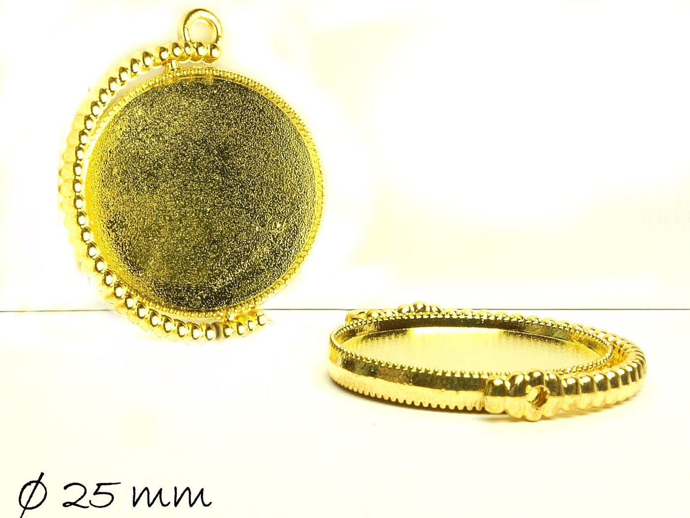 2 Stück Drehbare Anhänger mit Cabochonfassung Medaillon 25 mm, gold