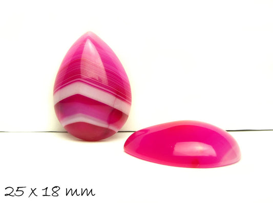 1 Stück Edelstein-Cabochon Tropfen Achat, 25 x 18 mm, pink-weiß