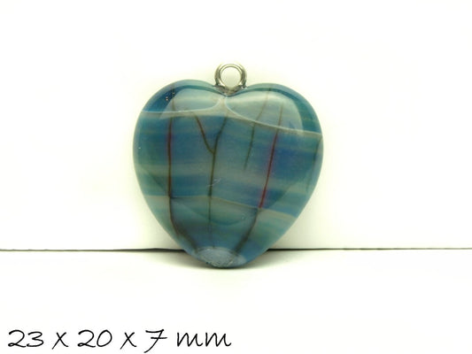 1 Stück Herz Anhänger Drachanader Achat 23 x 20 x 7 mm, blau