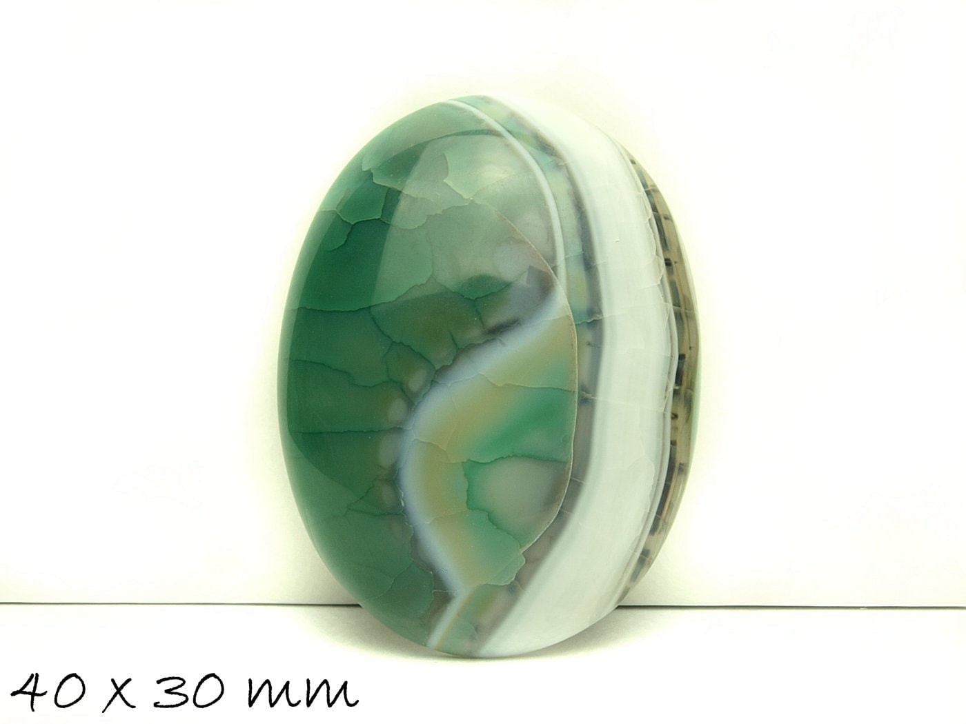1 Cabochon Drachenader Achat 40 x 30 mm dunkelgrün
