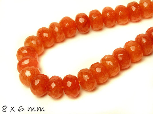 10 Stück facettierte Jade Perlen oval 8 x 6 mm, orange