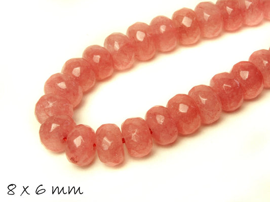 10 Stück facettierte Jade Perlen oval 8 x 6 mm rosa