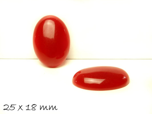 1 Stück ovaler Edelstein Cabochon,  Jade, 25 x 18 mm, rot