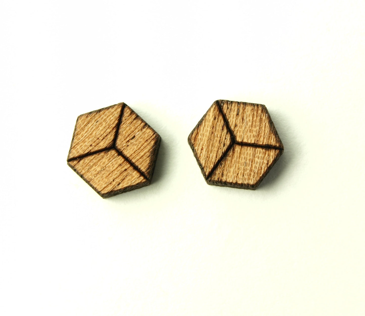 Ohrstecker nach Wahl Sechseck mit Muster Chevron Dreieck geometrisch Hexagon Holz Ohrringe