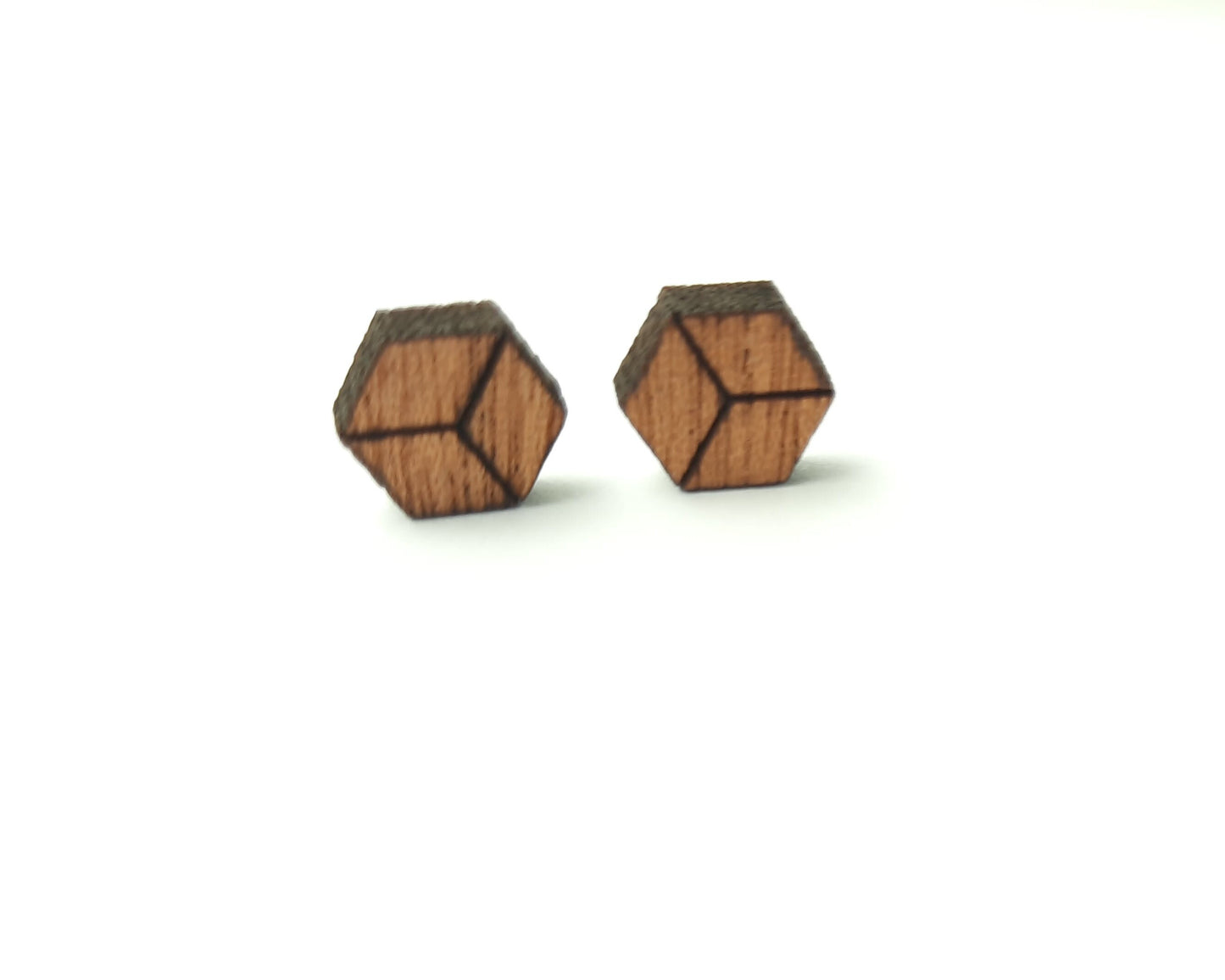 Ohrstecker nach Wahl Sechseck mit Muster Chevron Dreieck geometrisch Hexagon Holz Ohrringe