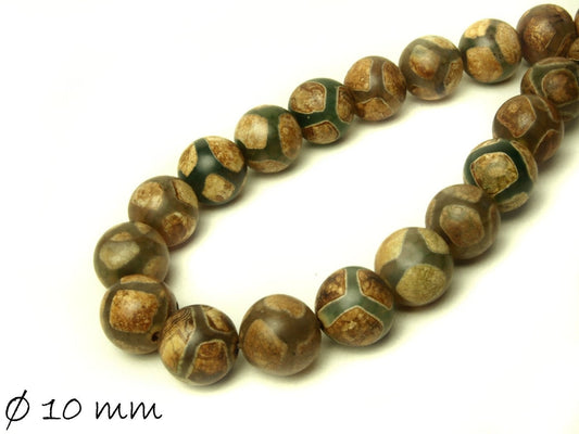 10 Stück grün-braune Edelstein Achat Perlen, Ø 10 mm