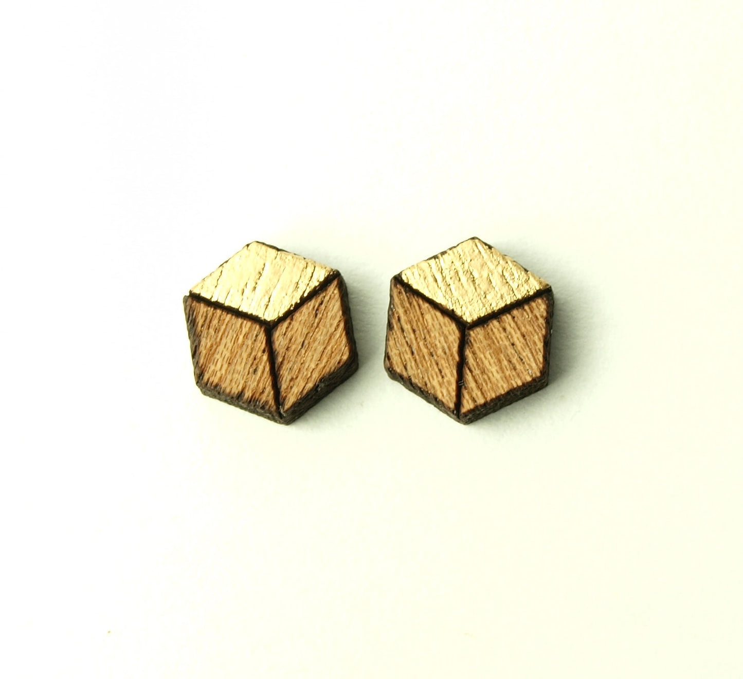Ohrstecker nach Wahl Fünfeck Sechseck Pentagon Hexagon Wabe geometrisch gold Holz Ohrringe Stecker