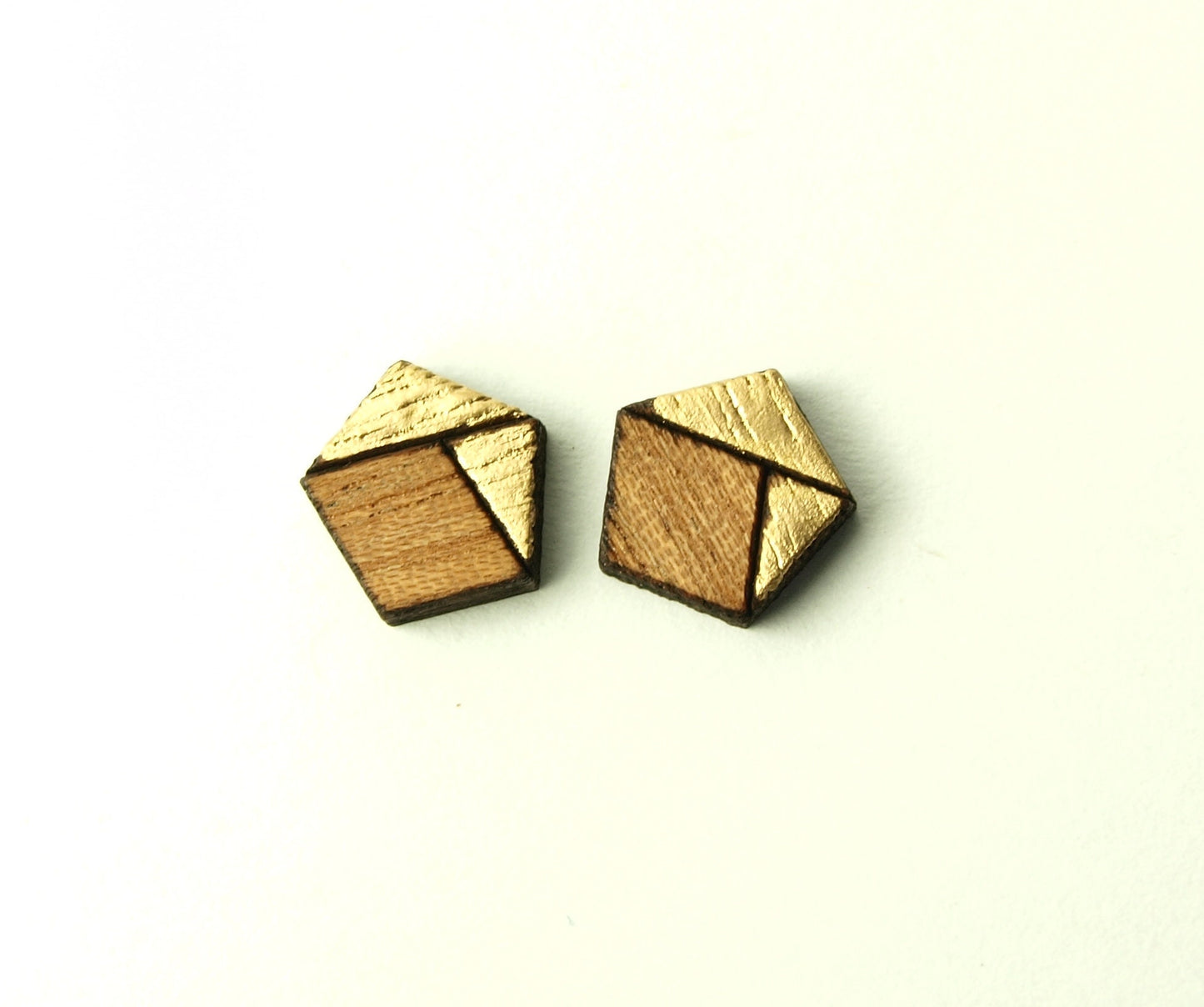 Ohrstecker nach Wahl Fünfeck Sechseck Pentagon Hexagon Wabe geometrisch gold Holz Ohrringe Stecker