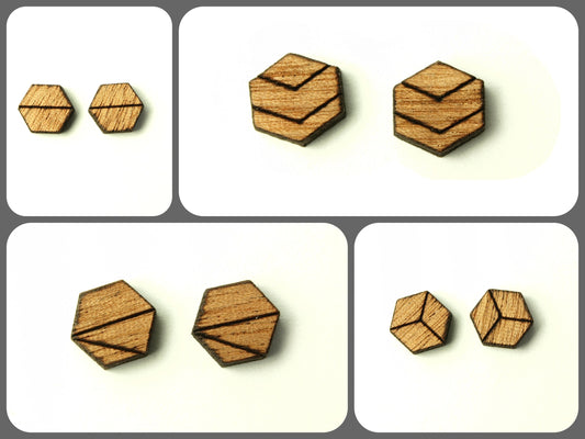 Ohrstecker nach Wahl Sechseck mit Muster Chevron Dreieck geometrisch Hexagon Holz Ohrringe