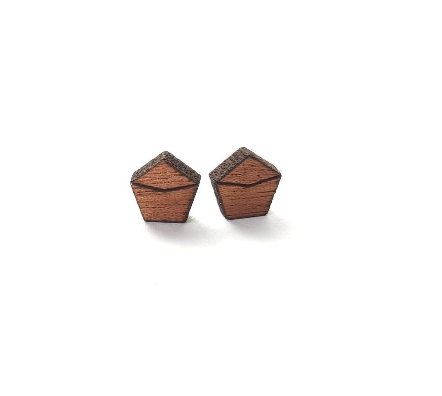 Ohrstecker nach Wahl Fünfeck mit Muster Dreieck geometrisch Pentagon Holz Ohrringe