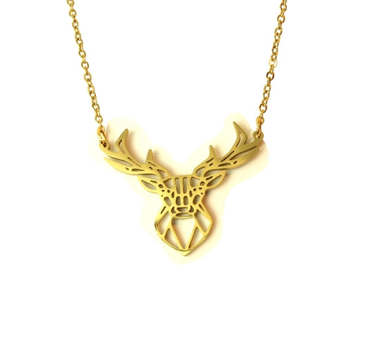 Kette Hirsch Geweih Trachten Schmuck Jäger Jagd Edelstahl Anhänger golden