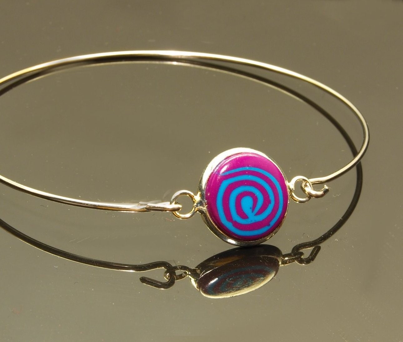 Armreif Cabochon retro Muster Spirale bunt Polymer Clay silbern bronze golden Armband weiß blau lila grün schwarz rot